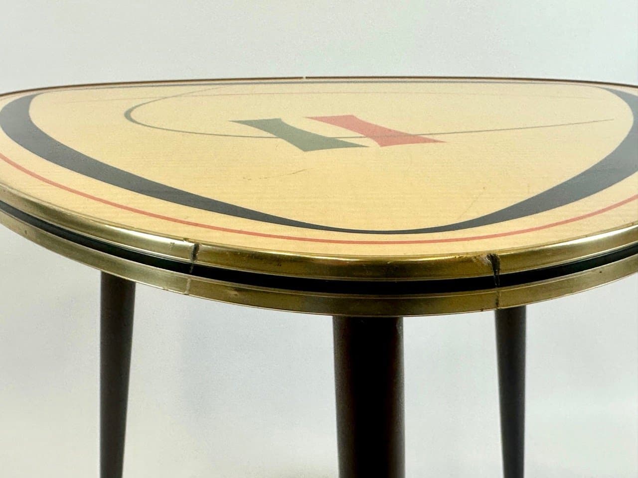 Stolik boczny trójnóg, multikolor, laminat, buk, Niemcy, lata 60. - 153594