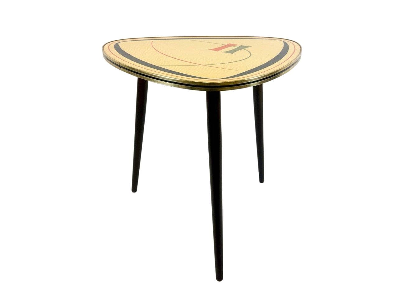 Stolik boczny trójnóg, multikolor, laminat, buk, Niemcy, lata 60.