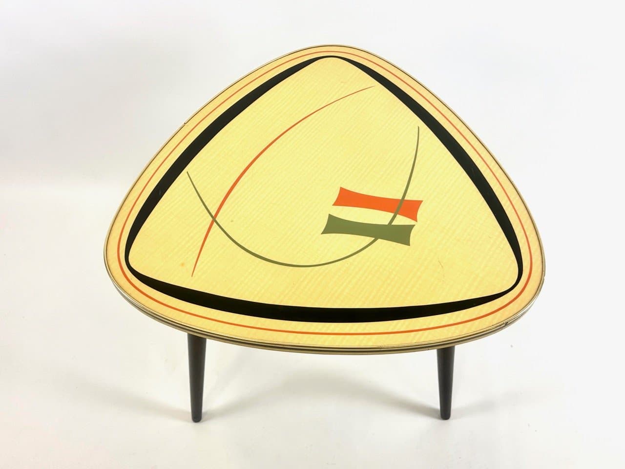 Stolik boczny trójnóg, multikolor, laminat, buk, Niemcy, lata 60. - 153592