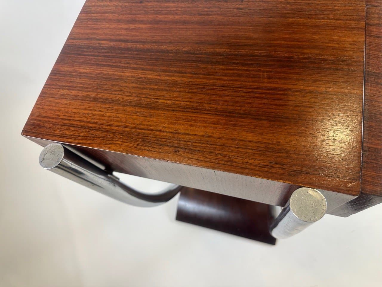 Konsola Art déco, brąz ciemny, mahoń orzech, metal chromowany, lata 30. - 153622