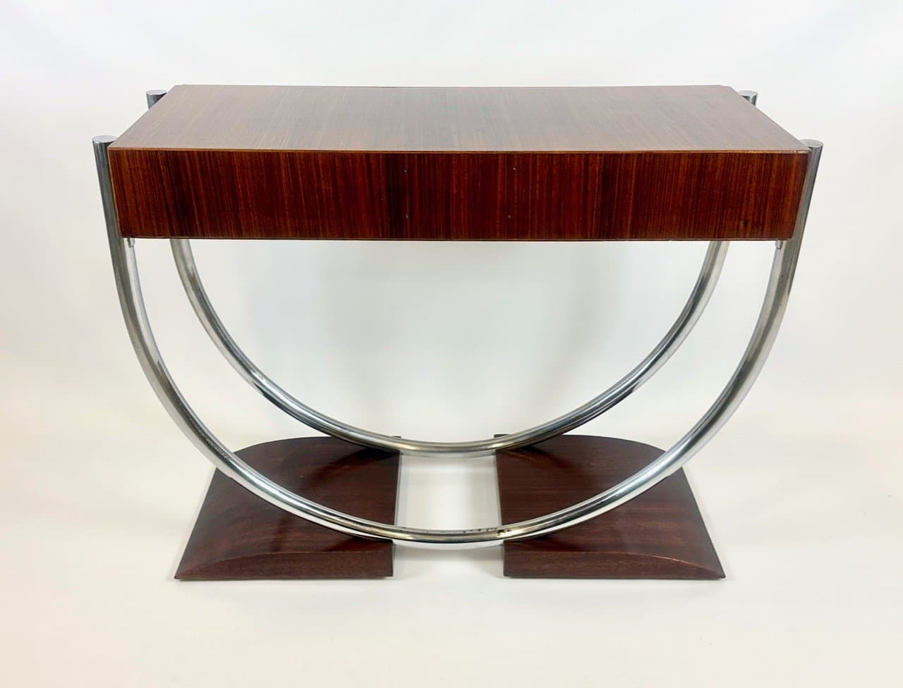 Konsola Art déco, brąz ciemny, mahoń orzech, metal chromowany, lata 30. - 153617