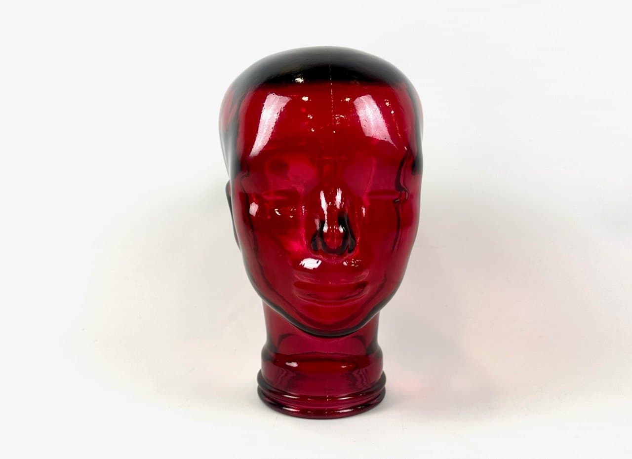 Rzeźba głowa, czerwona, szkło, Niemcy, lata 70. - 153639