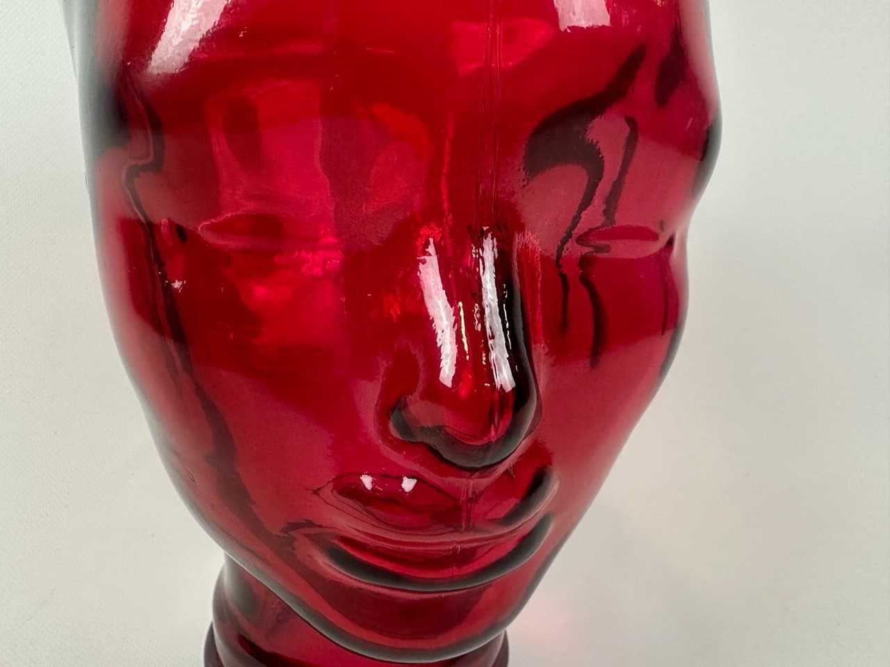 Rzeźba głowa, czerwona, szkło, Niemcy, lata 70. - 153647