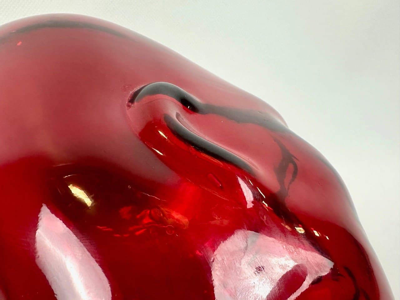 Rzeźba głowa, czerwona, szkło, Niemcy, lata 70. - 153644