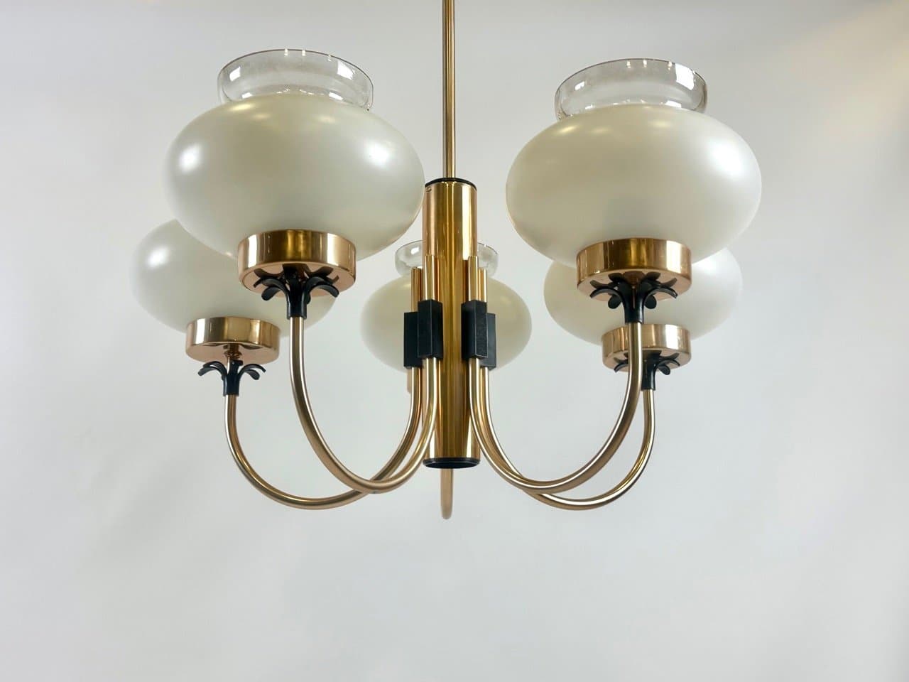 Five-arm pendant light, golden, aluminum glass, Germany, 1970s. - 153741