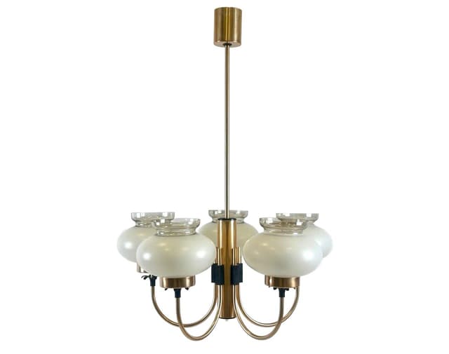 Five-arm pendant light, golden, aluminum glass, Germany, 1970s. - DIMENSION