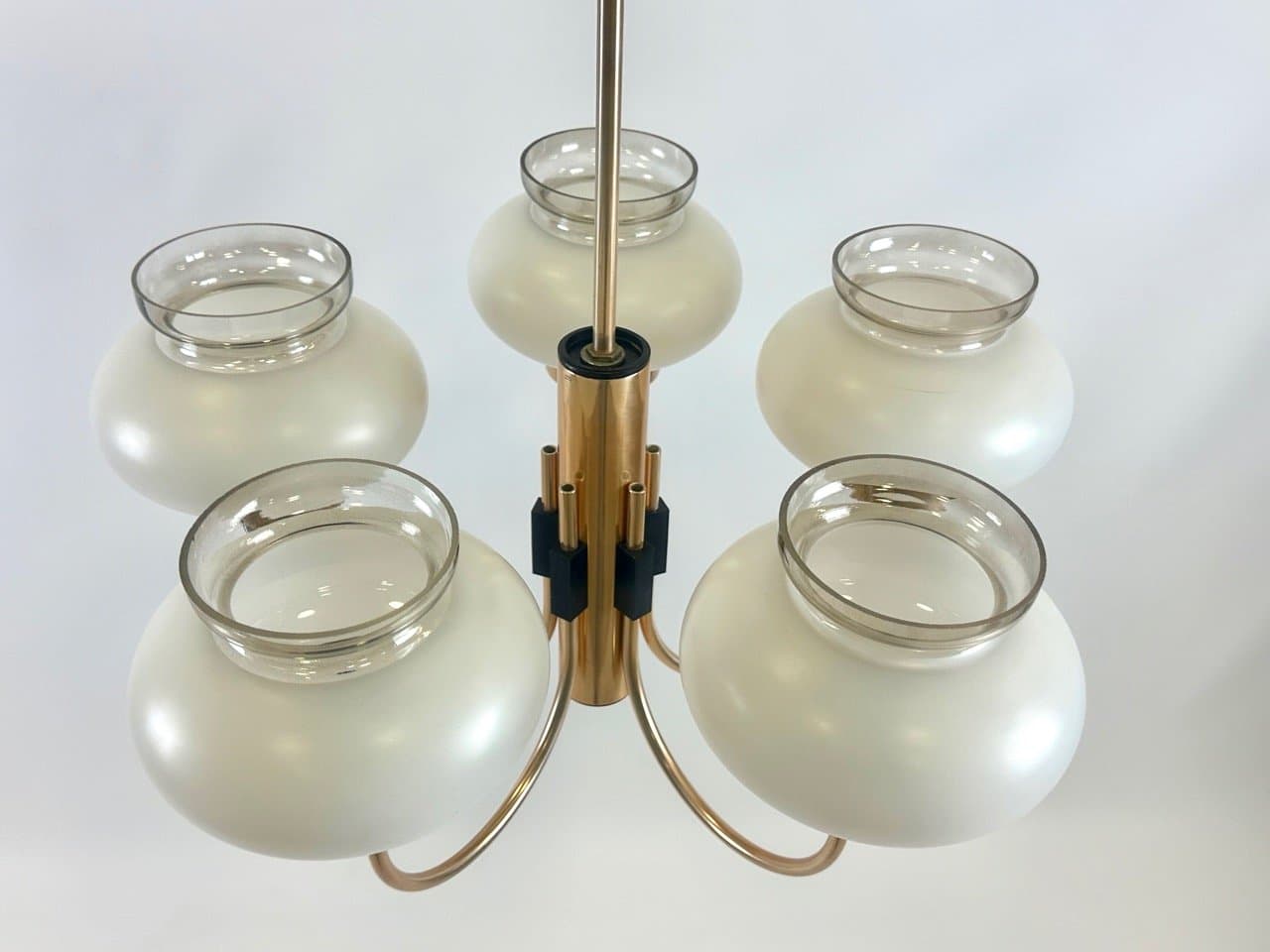 Five-arm pendant light, golden, aluminum glass, Germany, 1970s. - 153744