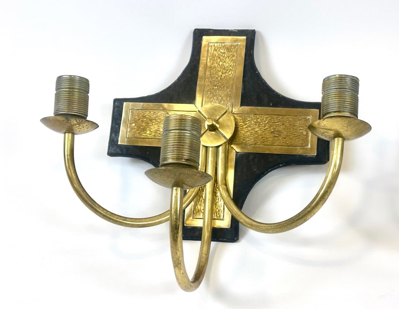 Para kinkietów kościelnych, czarny metal, mosiądz złoty, Belgia, lata 70. - 153805