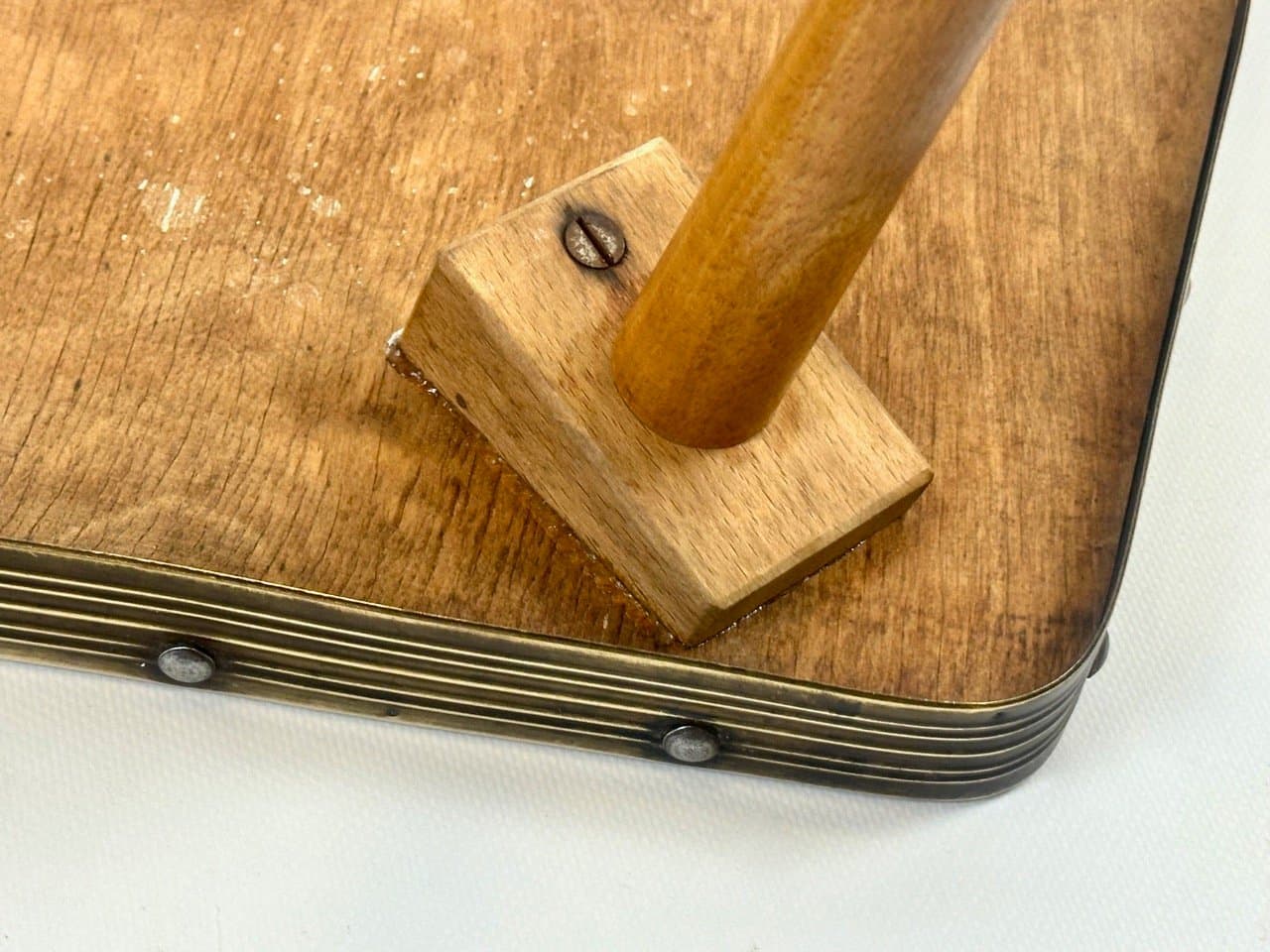 Stolik boczny, turkusowy, ceramika, buk, mosiądz, Niemcy, lata 70. - 153867