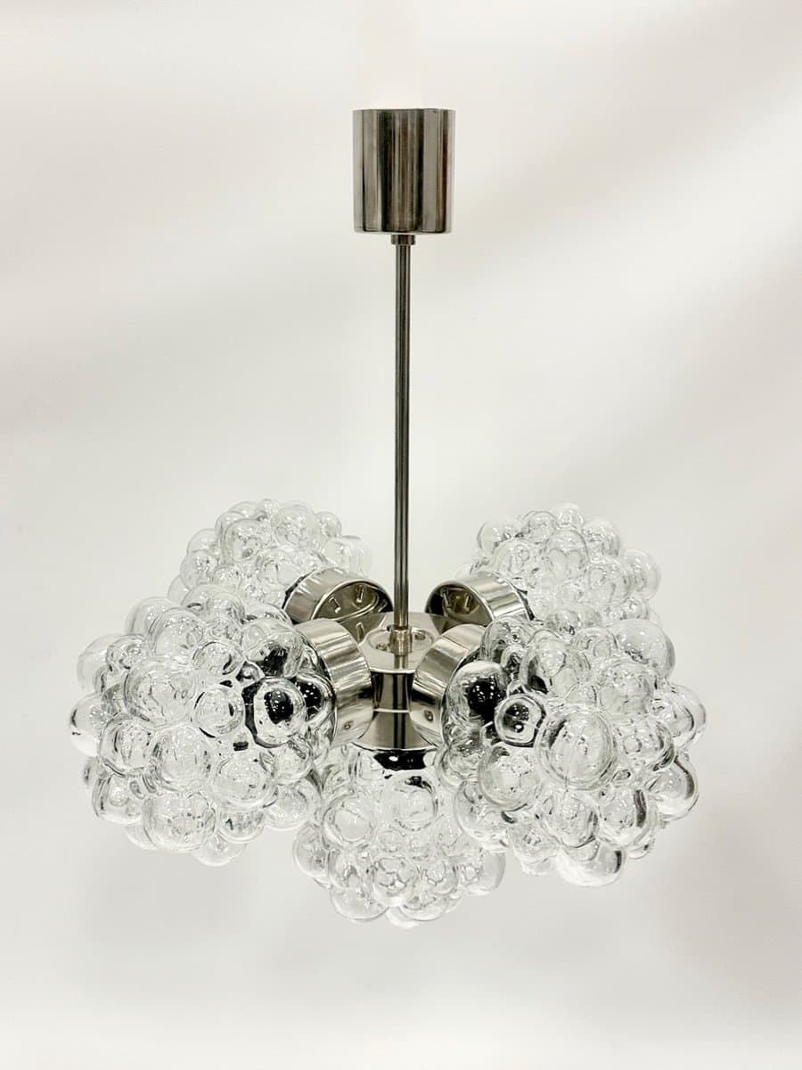 Żyrandol Raspberry, kryształ przezroczysty, metal srebrny, Kamenický Šenov, Czechy, lata 60. - 153888