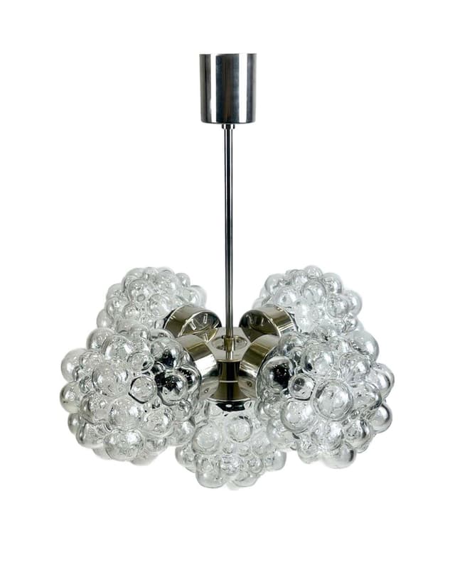 Żyrandol Raspberry, kryształ przezroczysty, metal srebrny, Kamenický Šenov, Czechy, lata 60. - WYMIARY