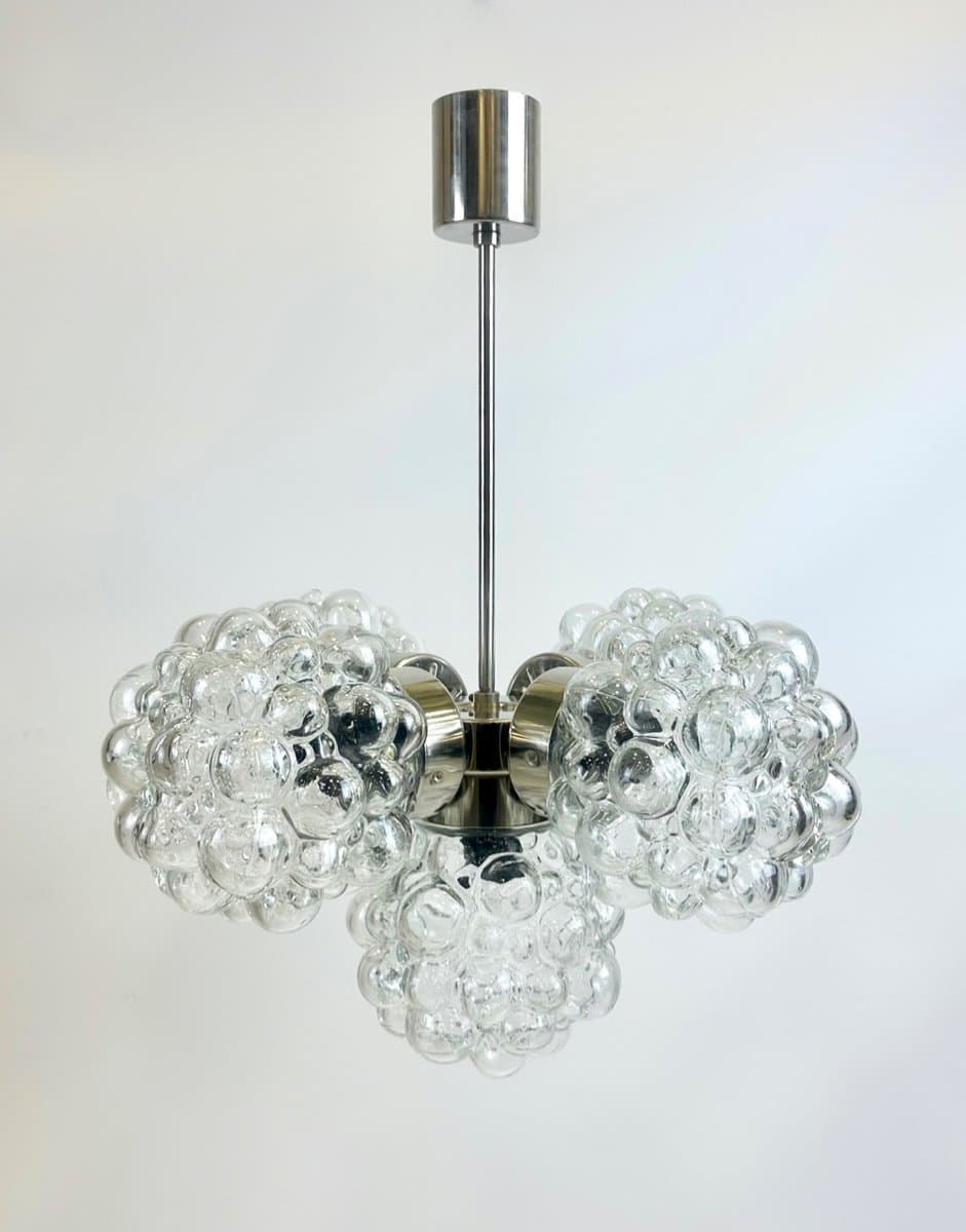 Żyrandol Raspberry, kryształ przezroczysty, metal srebrny, Kamenický Šenov, Czechy, lata 60. - 153878