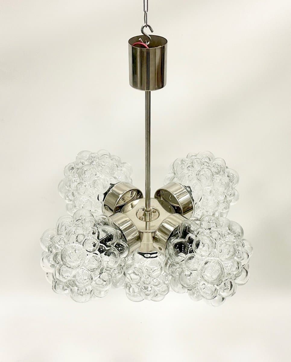 Żyrandol Raspberry, kryształ przezroczysty, metal srebrny, Kamenický Šenov, Czechy, lata 60. - 153886