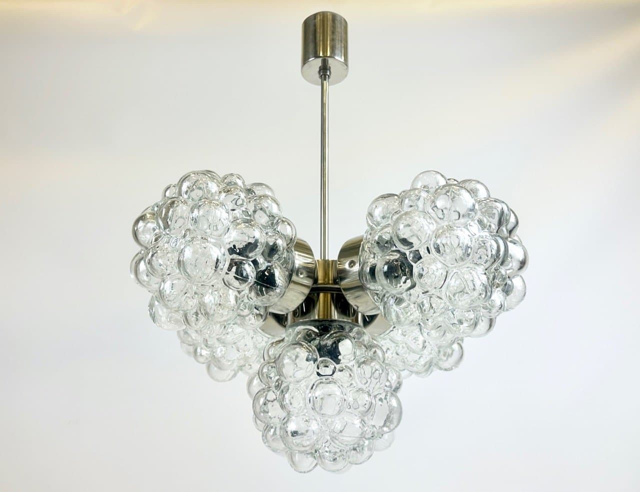 Żyrandol Raspberry, kryształ przezroczysty, metal srebrny, Kamenický Šenov, Czechy, lata 60. - 153879