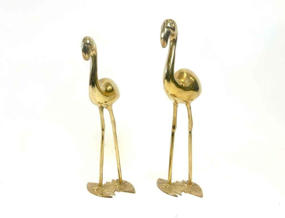 Pair of flamingo figurines, gold brass, Germany, 1960s. - 153919