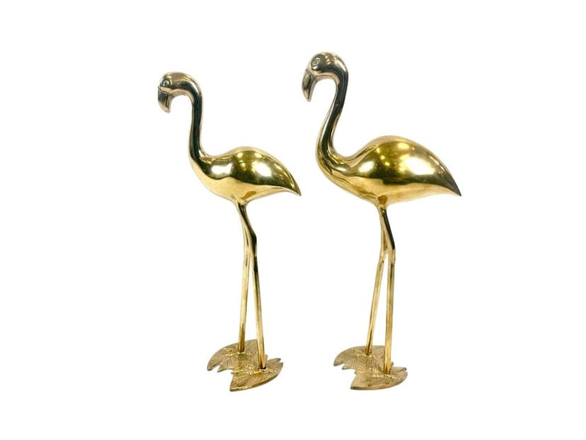Para figurek flamingów, złoty, mosiądz, Niemcy, lata 60.