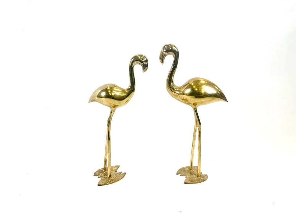 Pair of flamingo figurines, gold brass, Germany, 1960s. - 153913