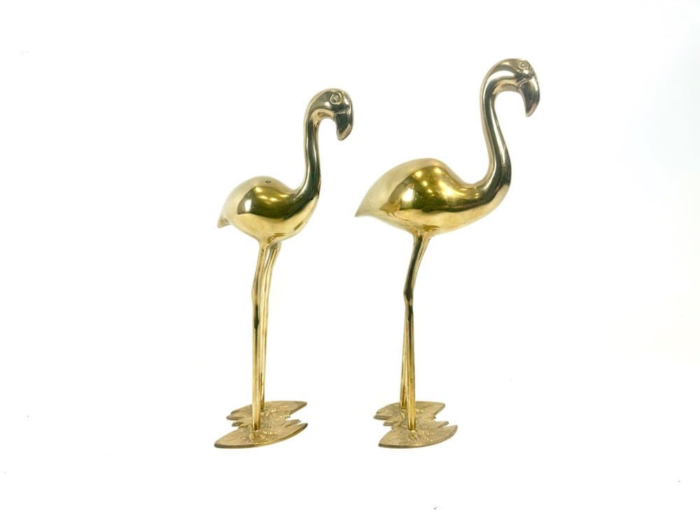 Pair of flamingo figurines, gold brass, Germany, 1960s. - 153921