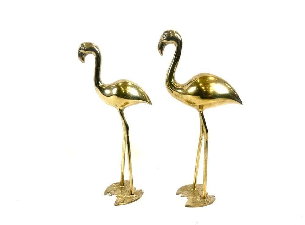 Pair of flamingo figurines, gold brass, Germany, 1960s. - 153917