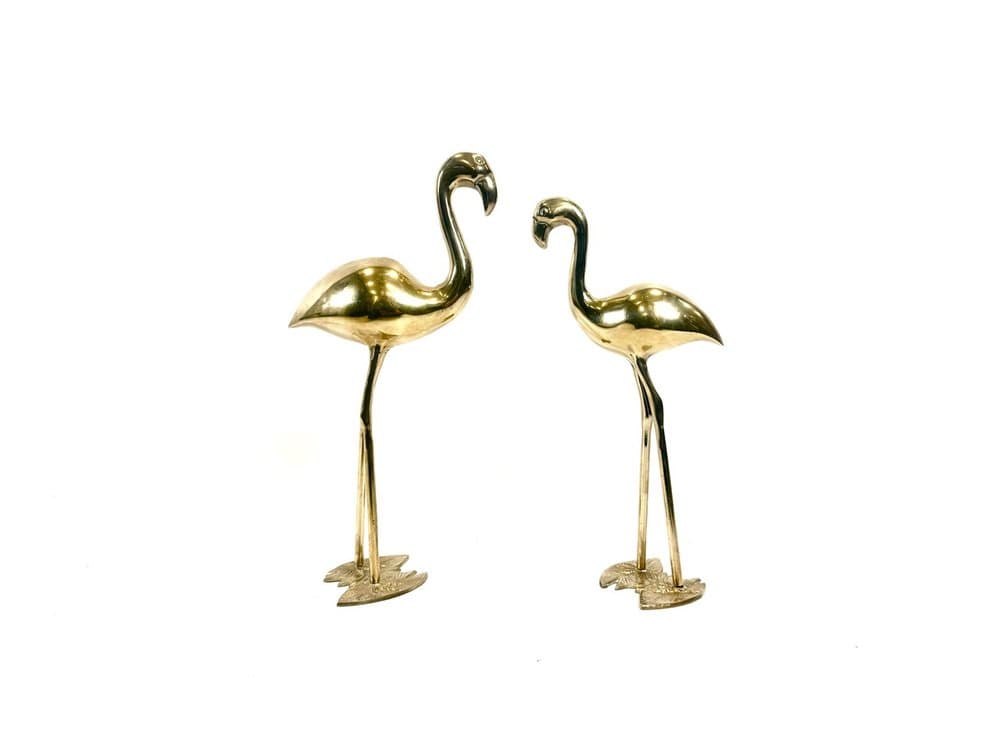 Pair of flamingo figurines, gold brass, Germany, 1960s. - 153914