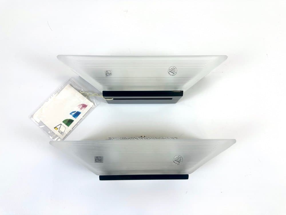 Para kinkietów Murano Glass, biały, szkło Murano opalowe, metal czarny, Włochy, lata 80. - 154033