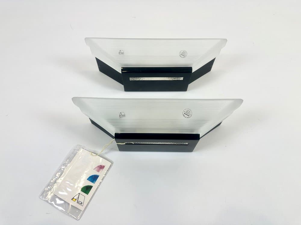 Para kinkietów Murano Glass, biały, szkło Murano opalowe, metal czarny, Włochy, lata 80. - 154042