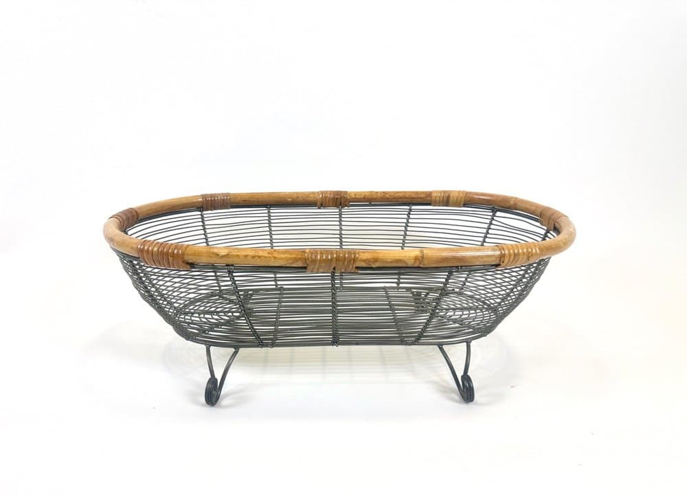 Openwork basket, natural bamboo, grey metal, Germany, 1960s - 154139