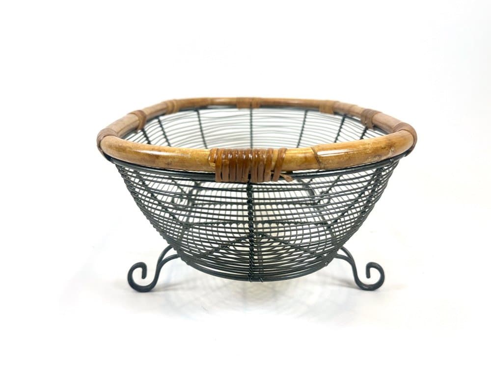 Openwork basket, natural bamboo, grey metal, Germany, 1960s - 154137
