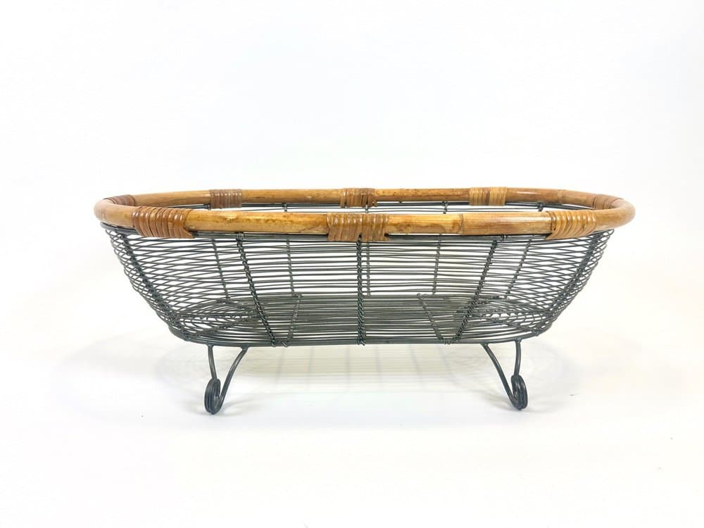 Openwork basket, natural bamboo, grey metal, Germany, 1960s - 154133