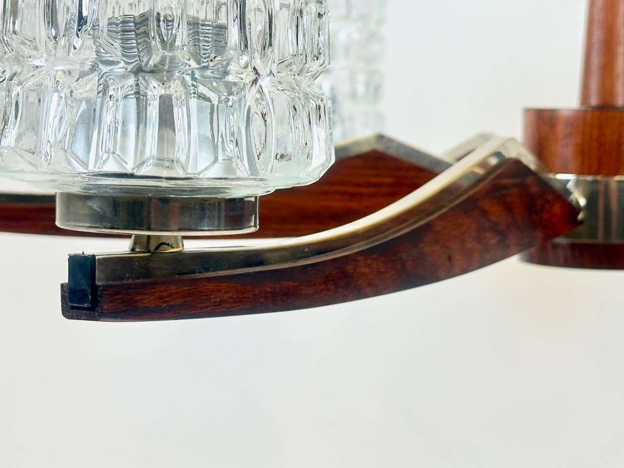 Chandelier, six arms, brown rosewood, silver brass, Denmark, 1960s. - 154246