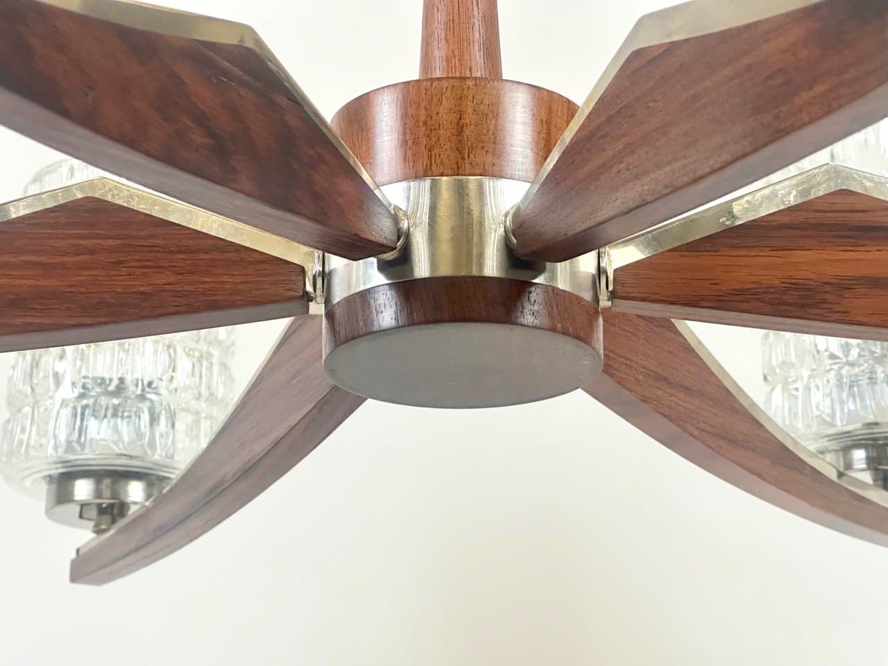 Chandelier, six arms, brown rosewood, silver brass, Denmark, 1960s. - 154243