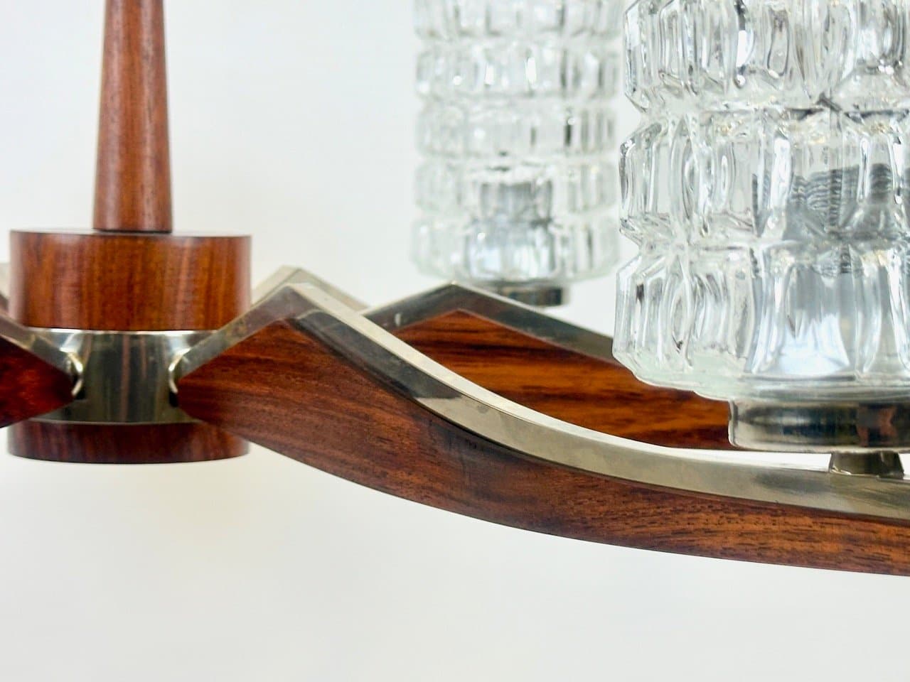 Chandelier, six arms, brown rosewood, silver brass, Denmark, 1960s. - 154245