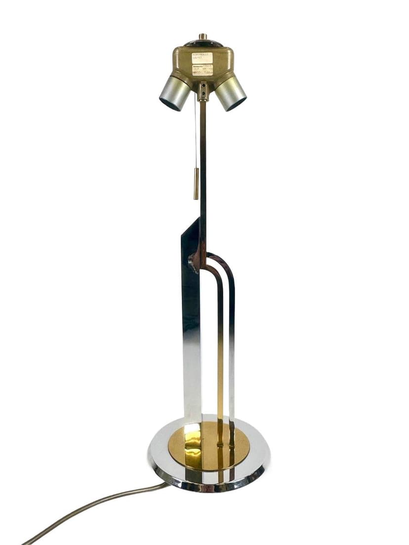 Lampa stołowa postmodernistyczna, mosiądz złoty, stal chromowana srebrna, Niemcy, lata 90.