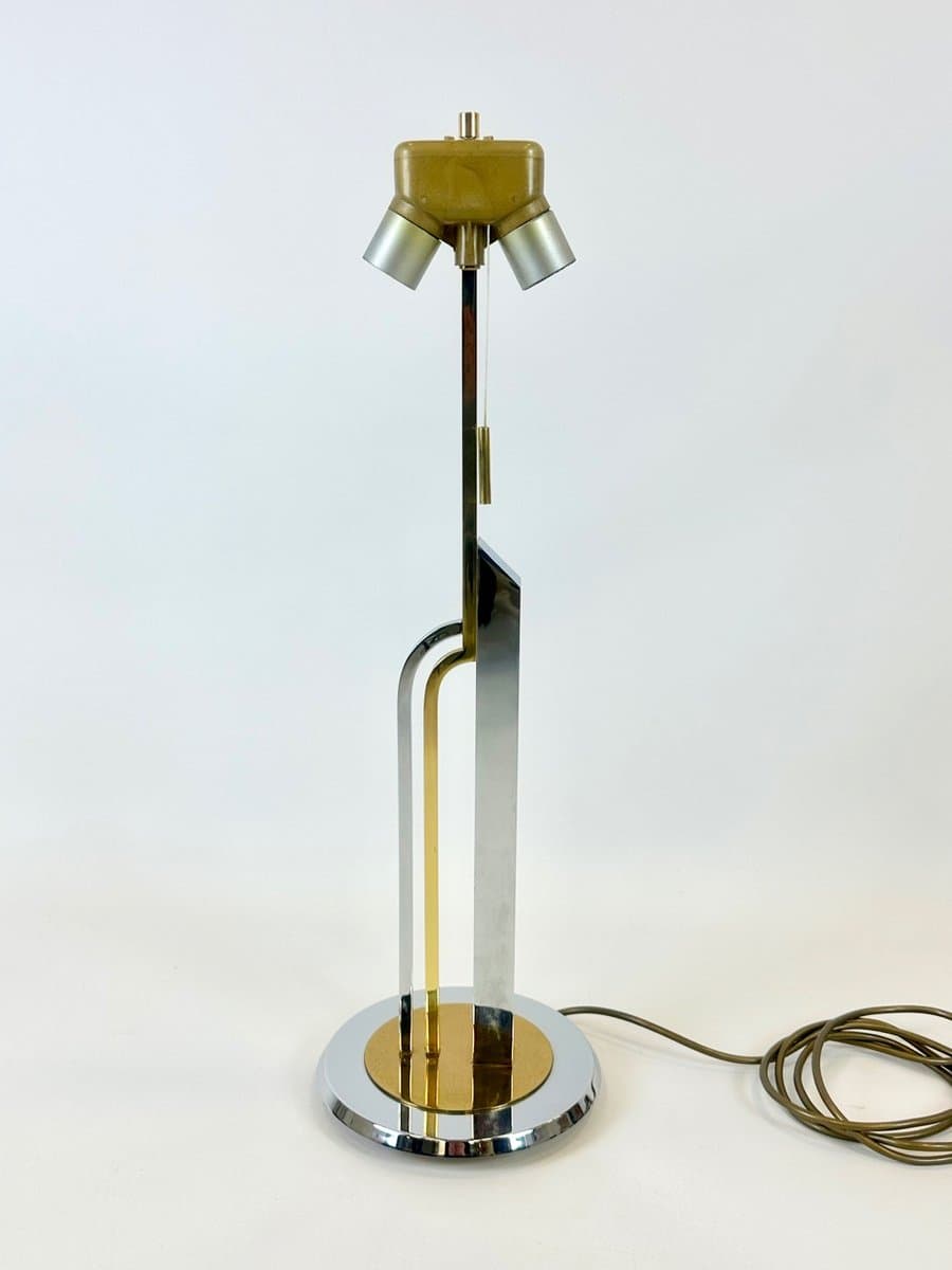 Lampa stołowa postmodernistyczna, mosiądz złoty, stal chromowana srebrna, Niemcy, lata 90. - 154265