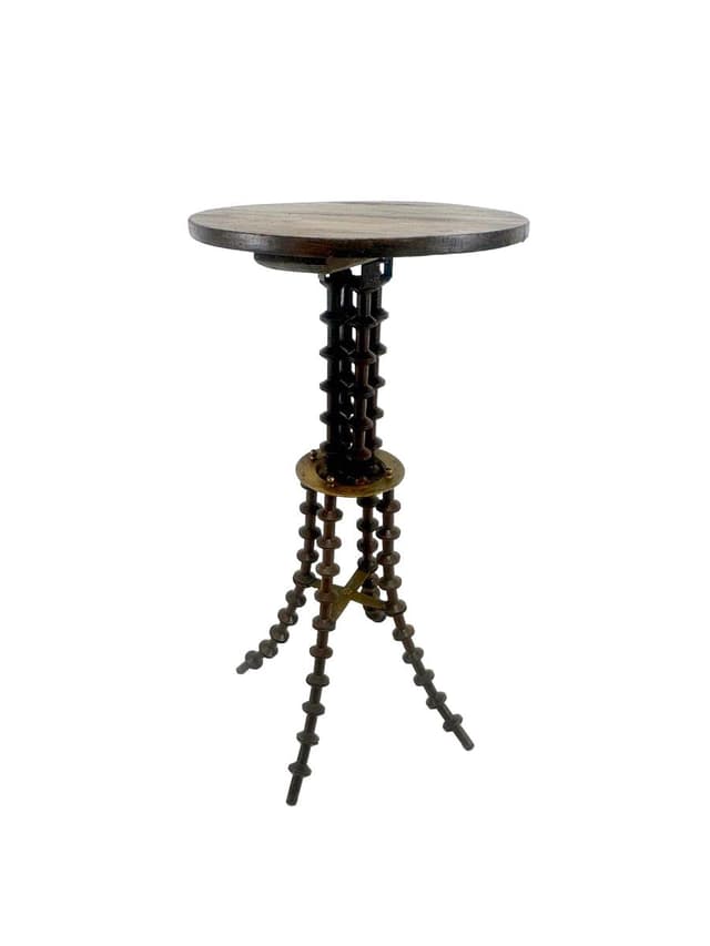 Stolik boczny, Folk Art Victorian, brązowy ciemny, drewno, mosiądz, Stany Zjednoczone, XIX w. - WYMIARY