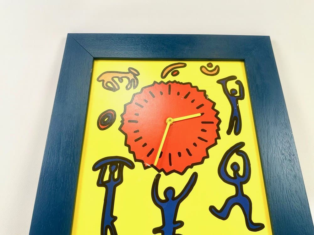 Zegar ścienny, multikolor, drewno, papier, Niemcy, lata 90. - 154365