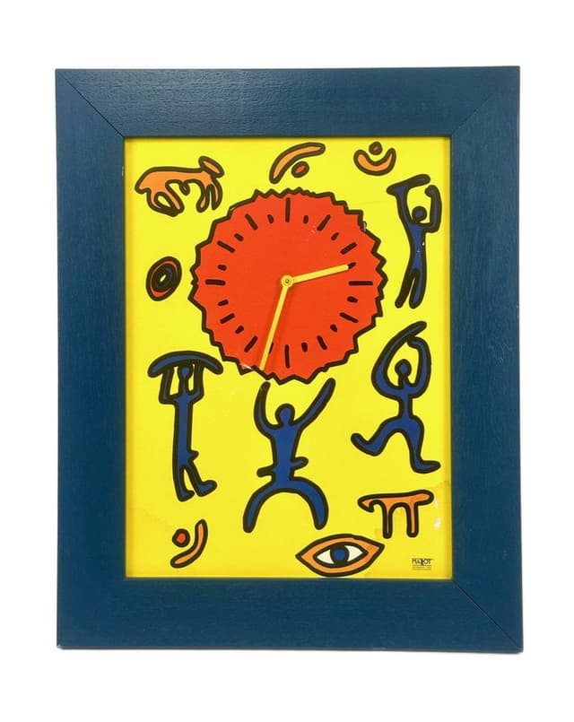 Zegar ścienny, multikolor, drewno, papier, Niemcy, lata 90. - WYMIARY