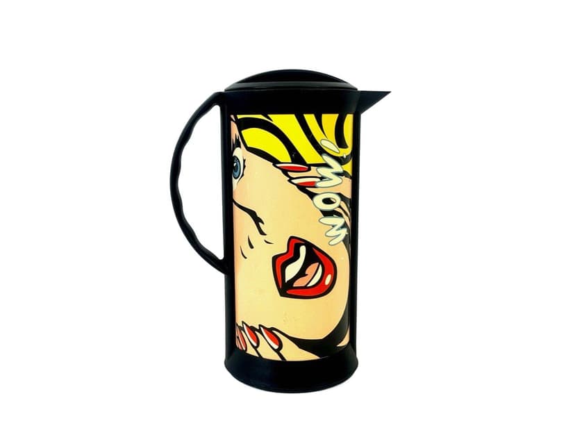 Termos Pop Art, żółty, plastik czarny, Niemcy, lata 80.