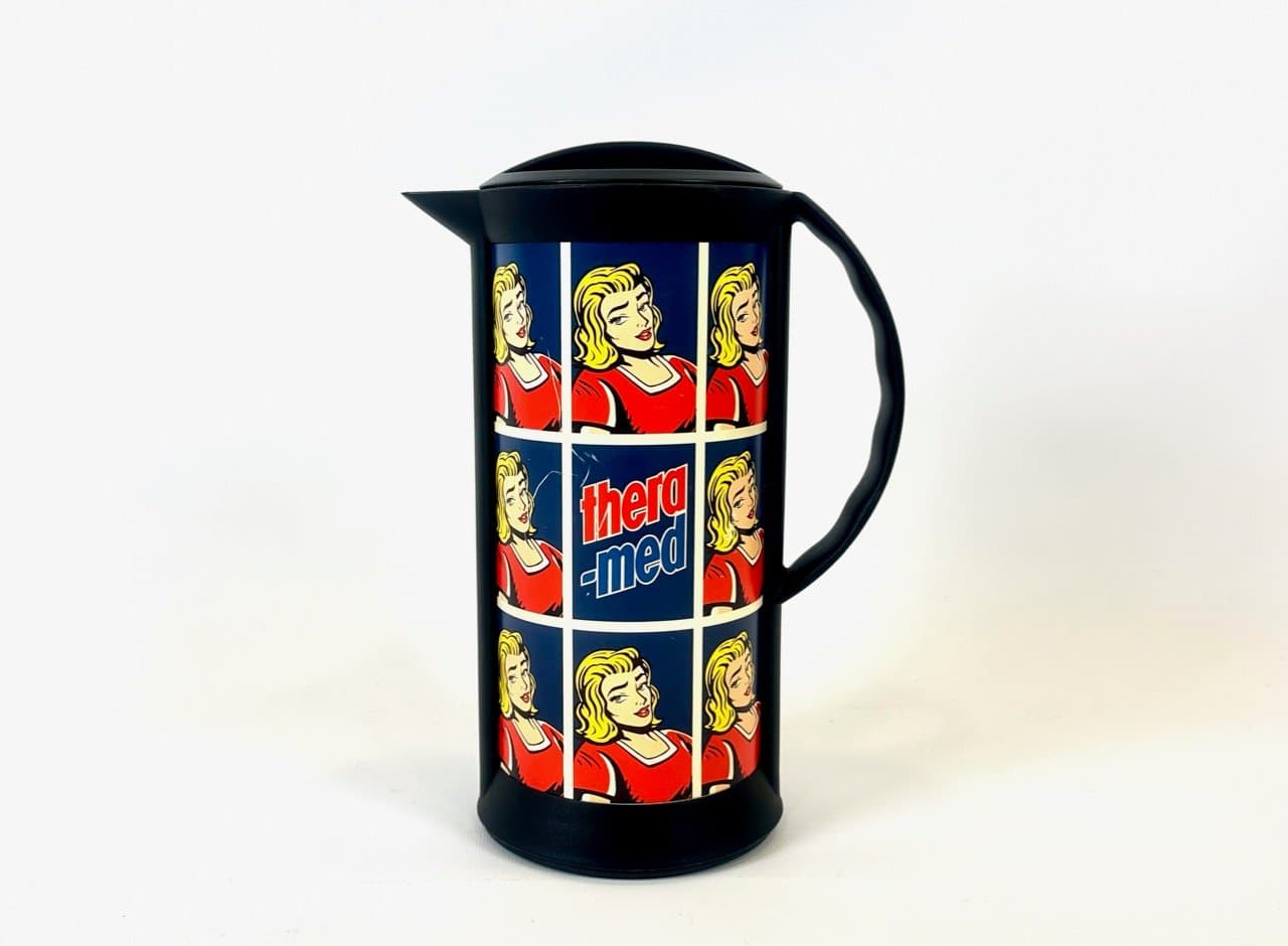 Termos Pop Art, żółty, plastik czarny, Niemcy, lata 80. - 154408