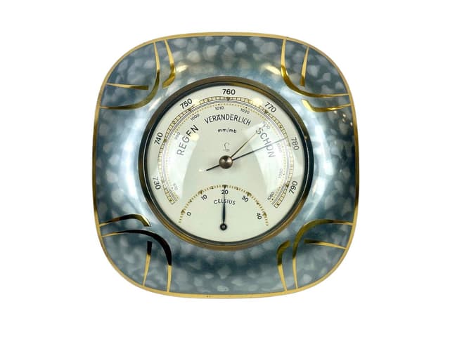 Stacja pogody, niebieski, mosiądz, Niemcy, lata 60. - WYMIARY