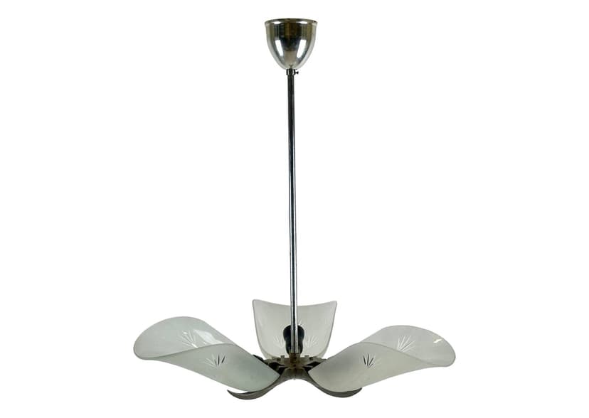 Lampa wisząca Art Deco, kryształ srebrny, Czechy, lata 40.