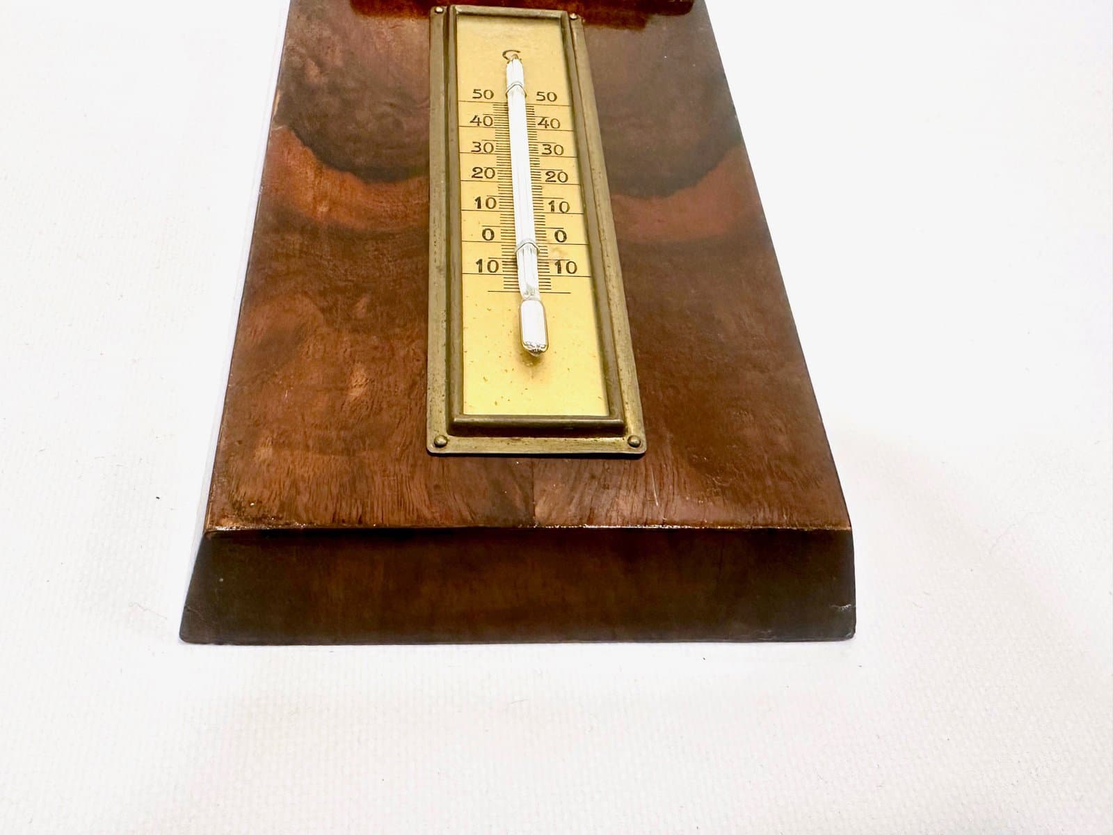 Stacja pogodowa Art Deco, orzech brązowy, mosiądz, Niemcy, lata 30. - 154667