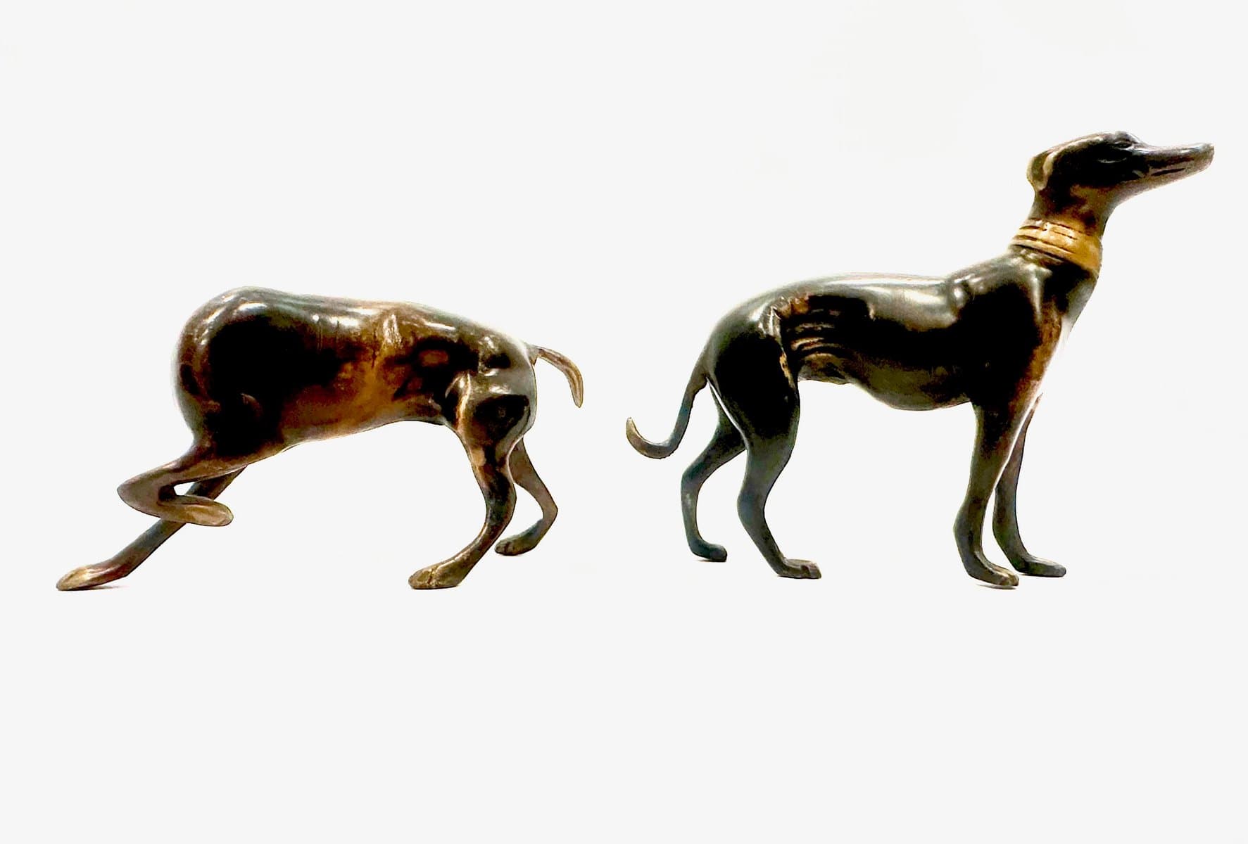 pair of whippet figurines, dark brown bronze, 1960s - 154672