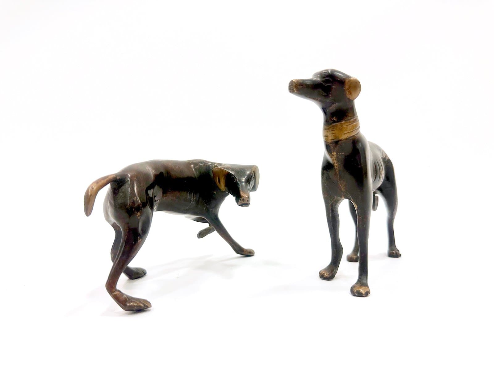 pair of whippet figurines, dark brown bronze, 1960s - 154679