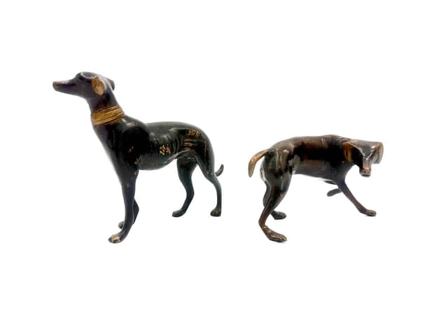 pair of whippet figurines, dark brown bronze, 1960s - DIMENSION