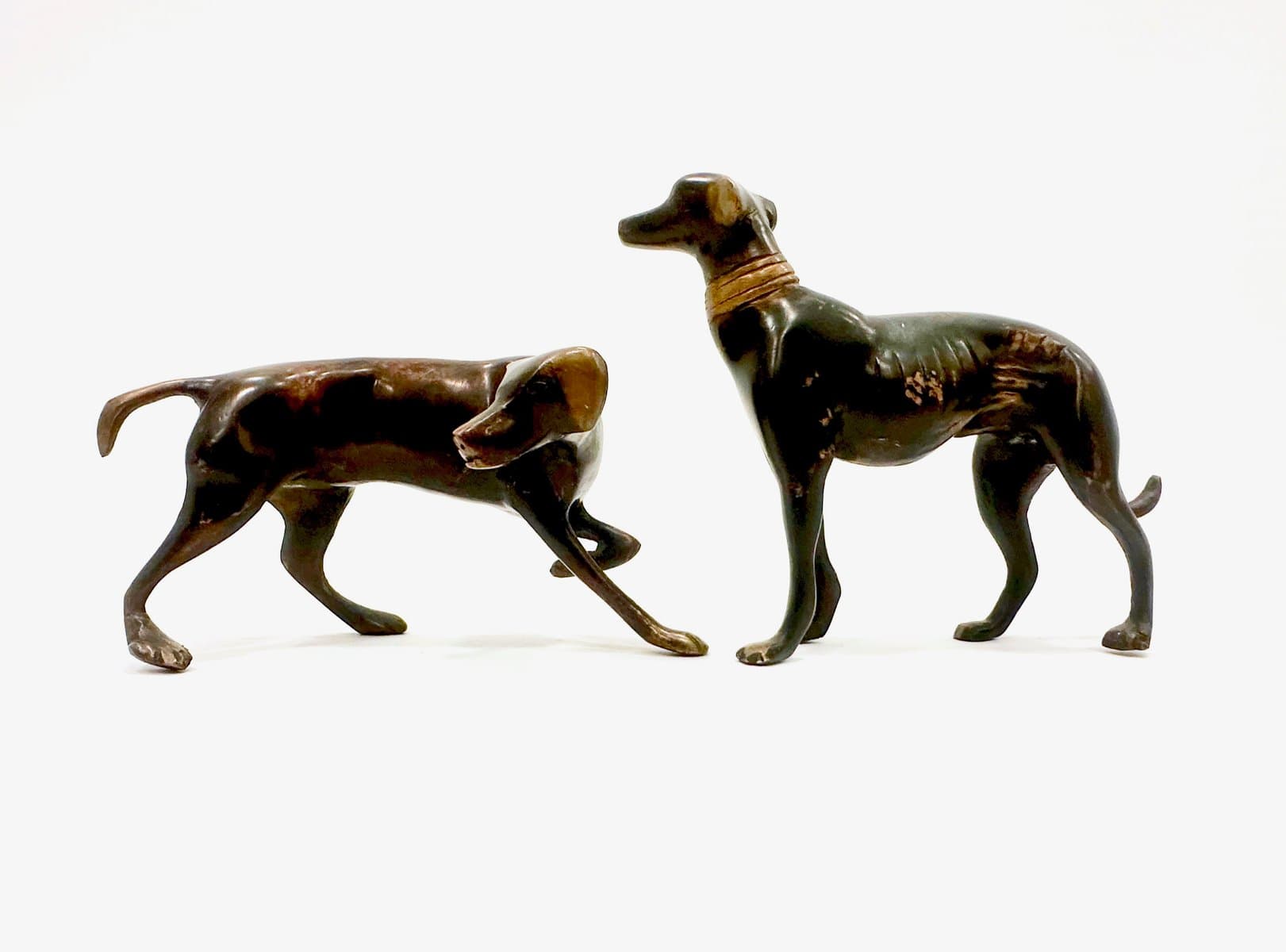 pair of whippet figurines, dark brown bronze, 1960s - 154673
