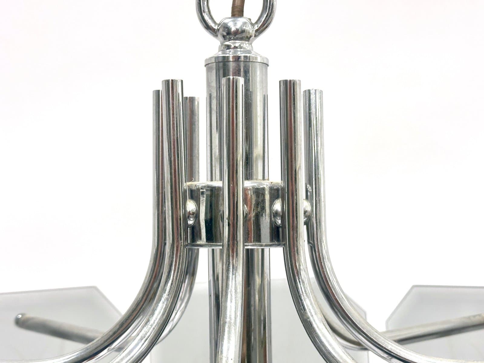 Żyrandol, postmodernistyczny, chromowany metal srebrny, szkło dymione, Niemcy, lata 80. - 154738