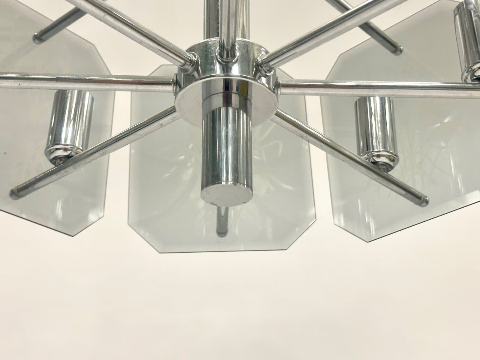 Żyrandol, postmodernistyczny, chromowany metal srebrny, szkło dymione, Niemcy, lata 80. - 154735