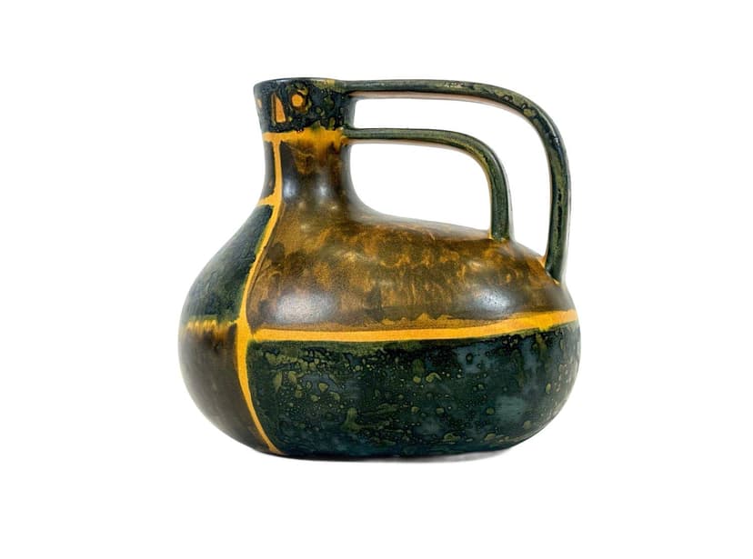 Dzban, zielony, ceramika, proj. E. Fritz-Lindner, Karlsruher Majolika, Niemcy, lata 70.