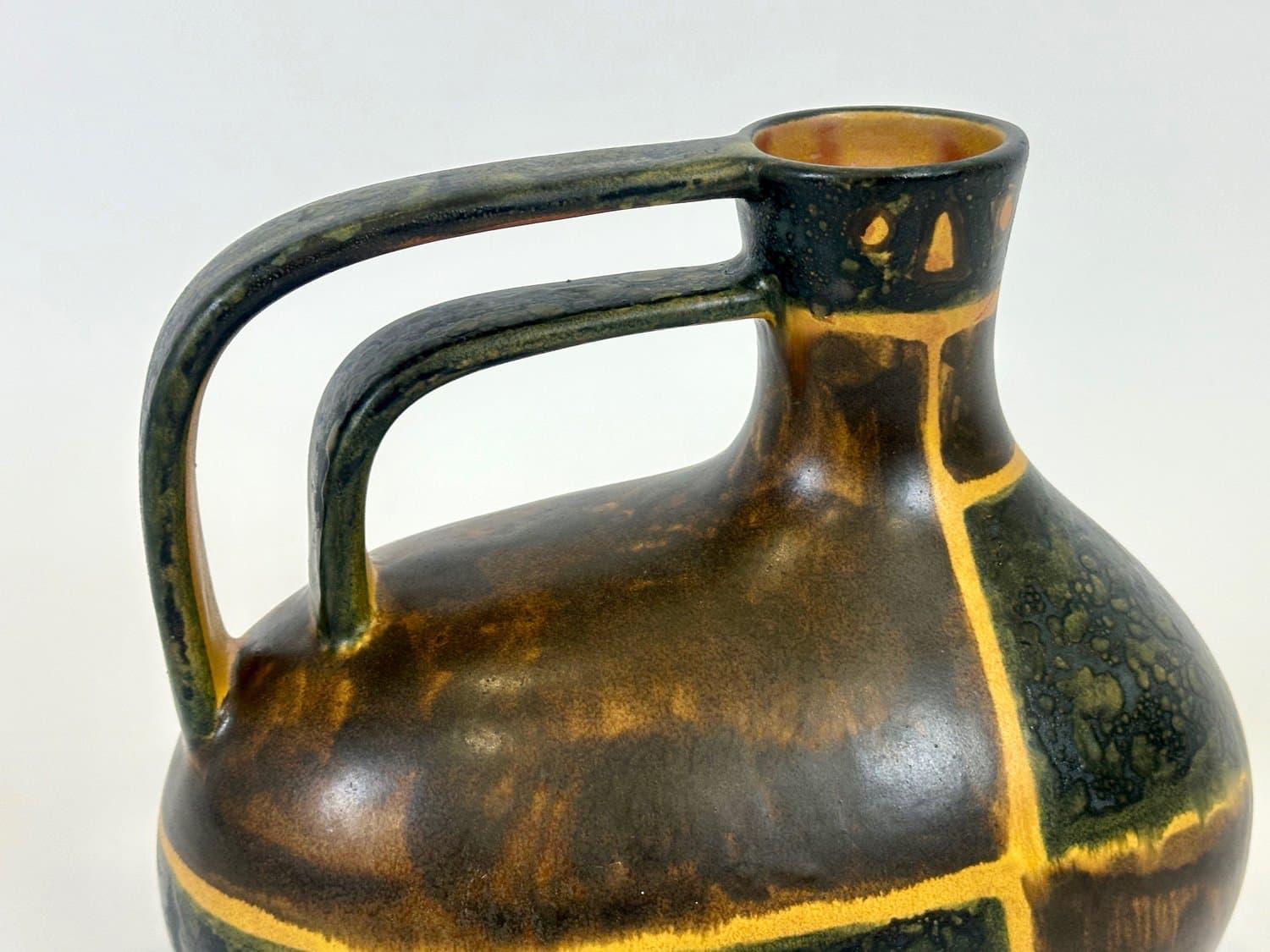 Dzban, zielony, ceramika, proj. E. Fritz-Lindner, Karlsruher Majolika, Niemcy, lata 70. - 154815